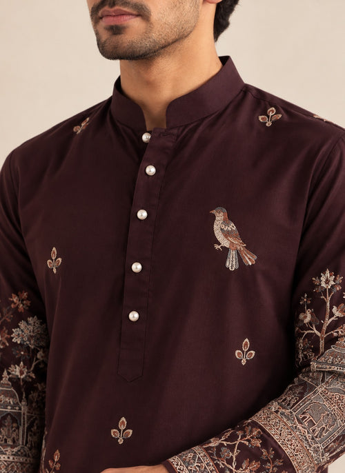 Zareen Burgundy Embroidered Kurta Set