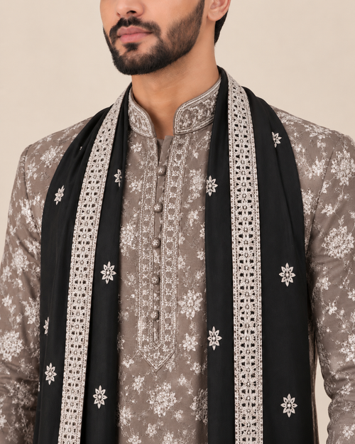Riwaaz Gradient Black Embroidered Kurta Set