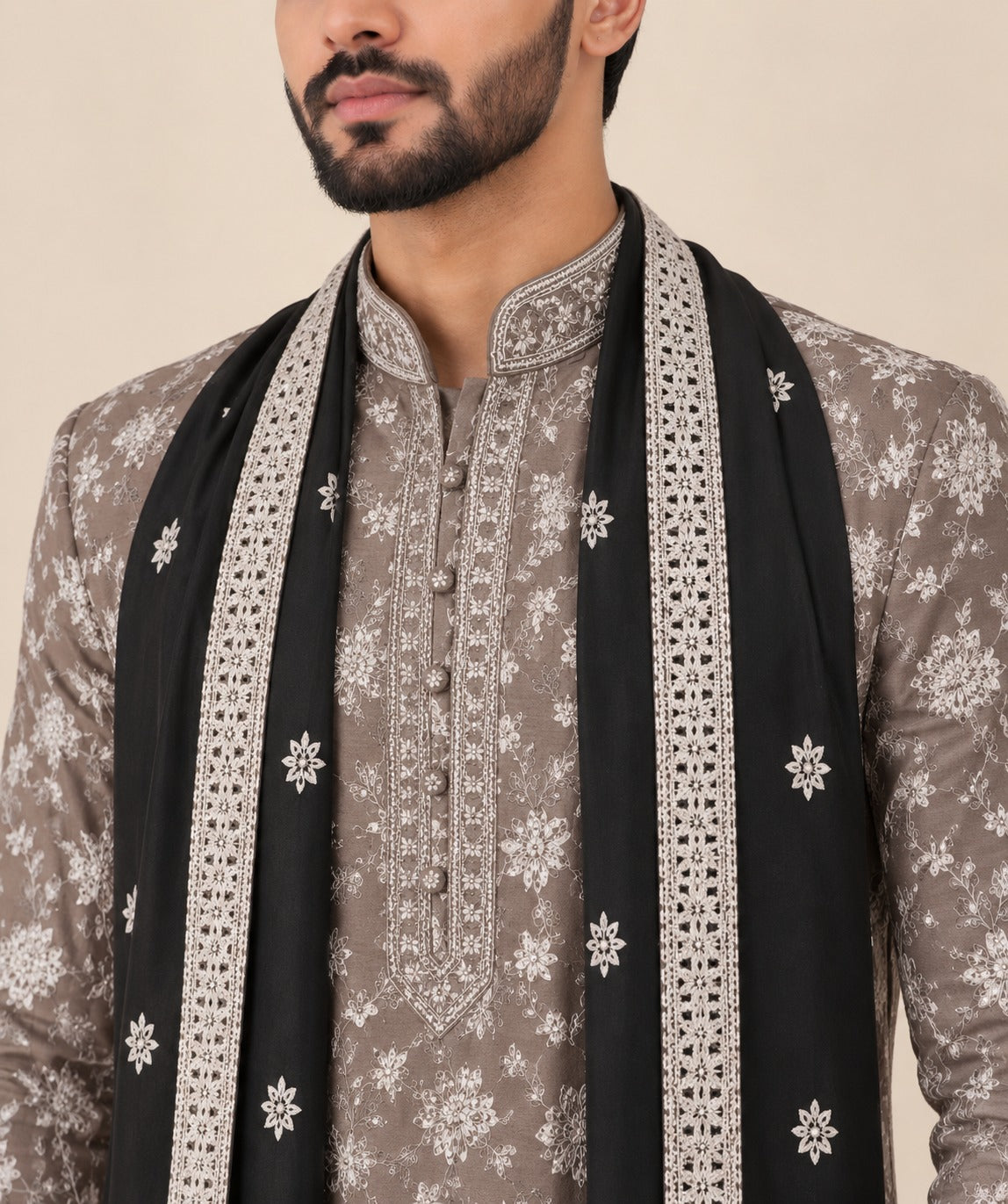 Riwaaz Gradient Black Embroidered Kurta Set