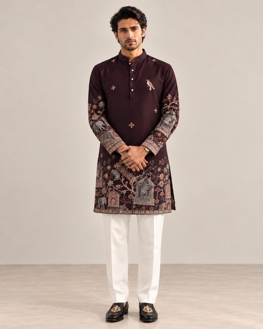 Zareen Burgundy Embroidered Kurta Set