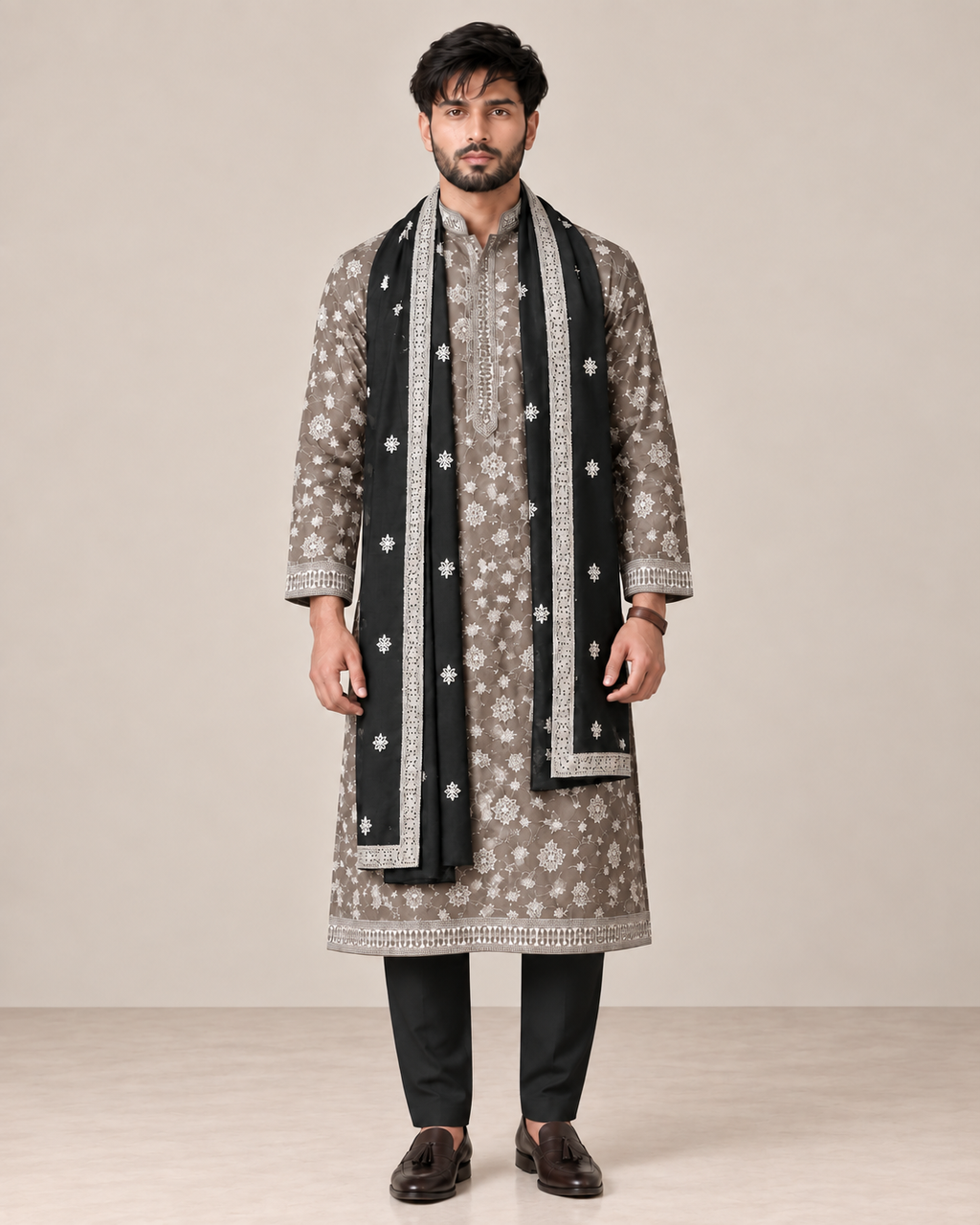 Riwaaz Gradient Black Embroidered Kurta Set