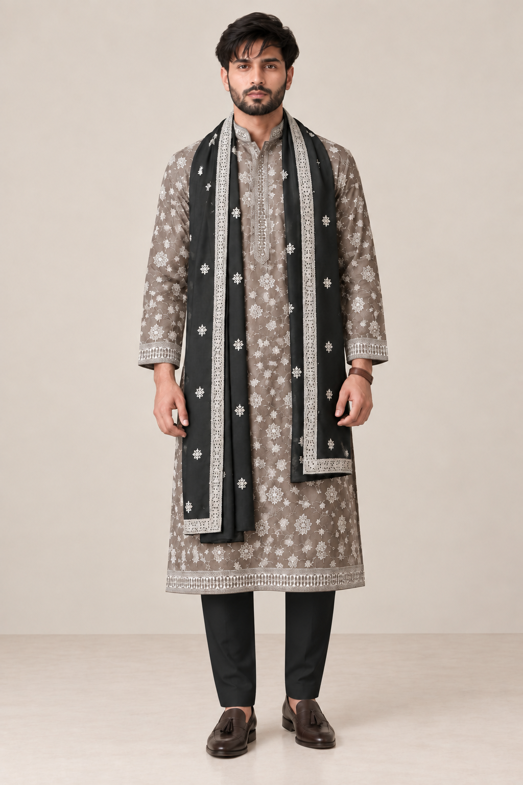 Riwaaz Gradient Black Embroidered Kurta Set