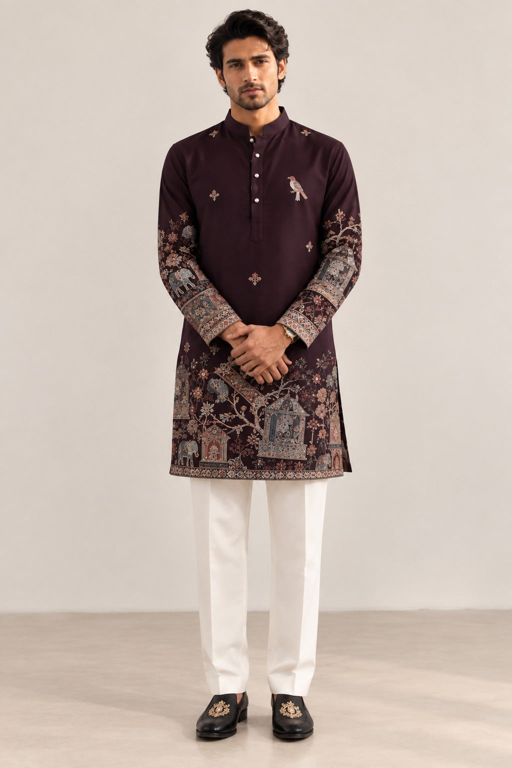 Zareen Burgundy Embroidered Kurta Set