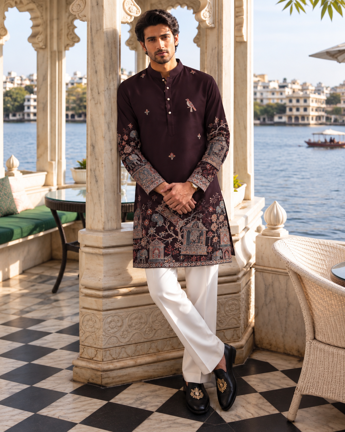 Zareen Burgundy Embroidered Kurta Set