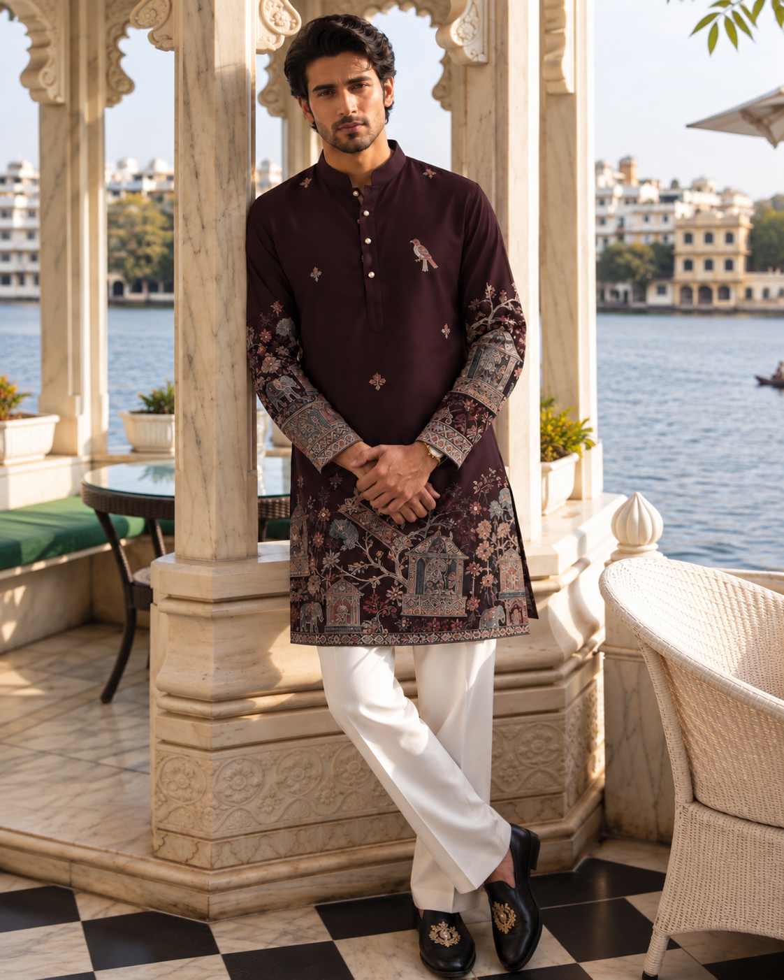 Zareen Burgundy Embroidered Kurta Set