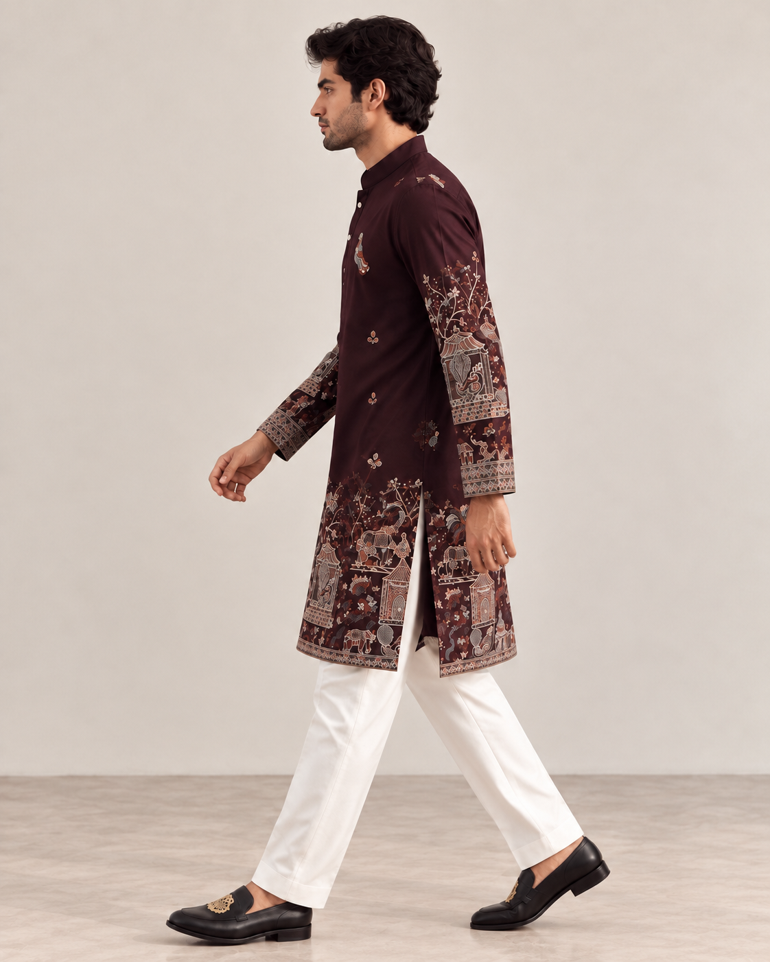 Zareen Burgundy Embroidered Kurta Set