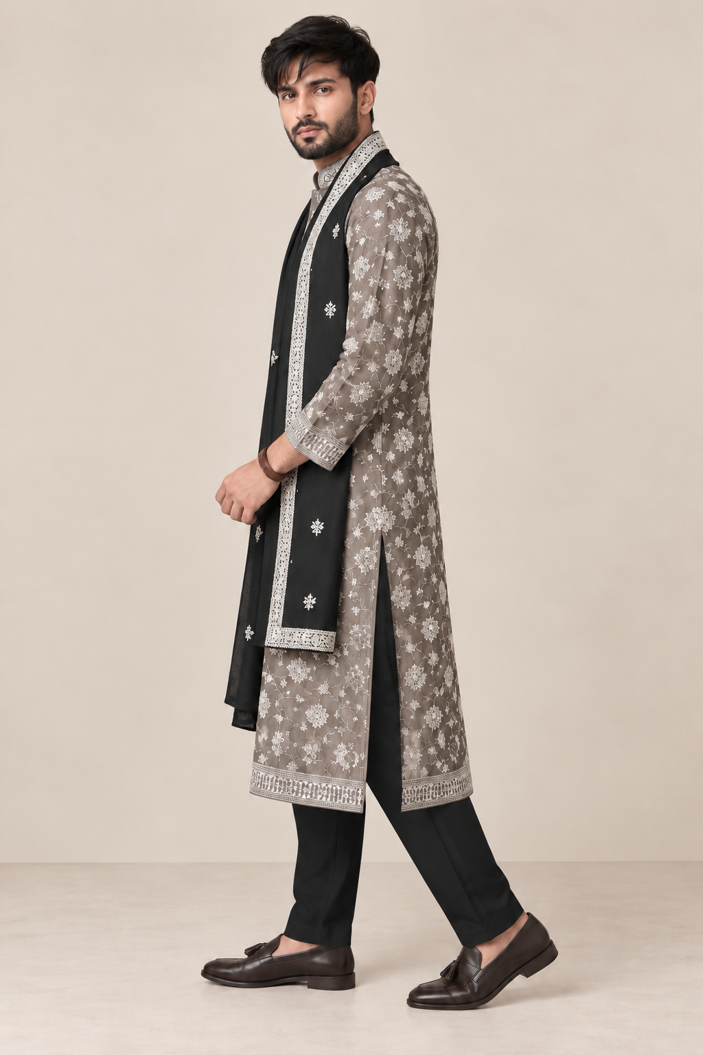 Riwaaz Gradient Black Embroidered Kurta Set